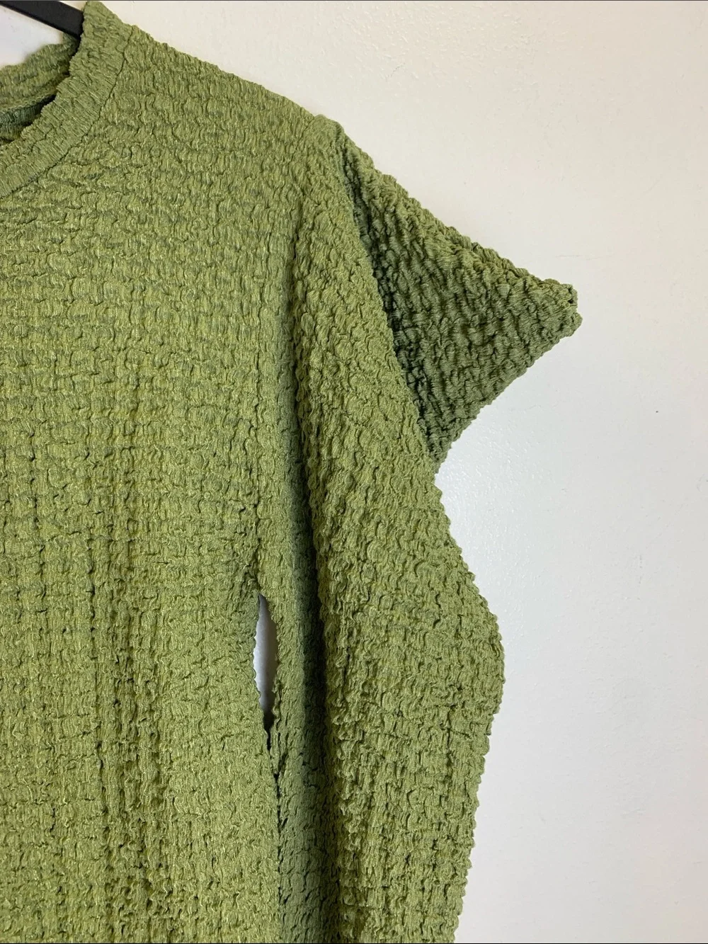 Zara Olive Textured Long Sleeve Top - Crinkle Knit